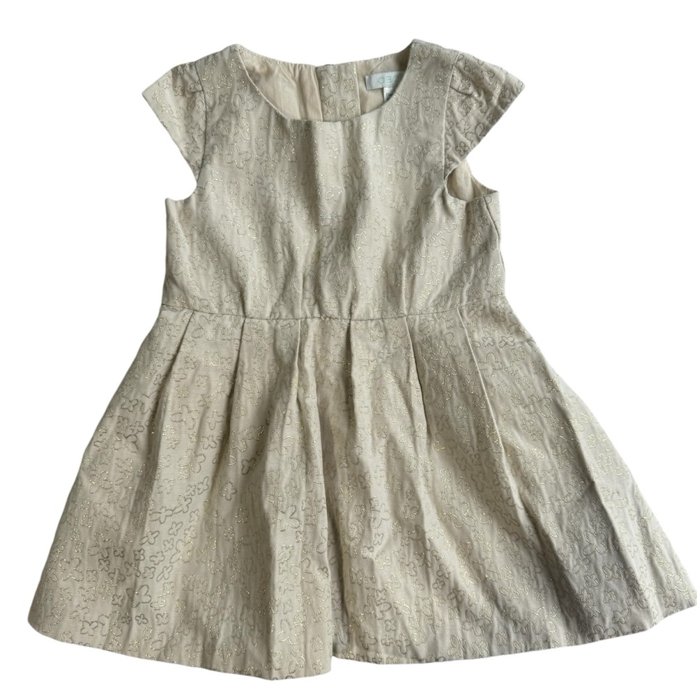 Girls Ivory Cap Sleeve Box Pleat Dress